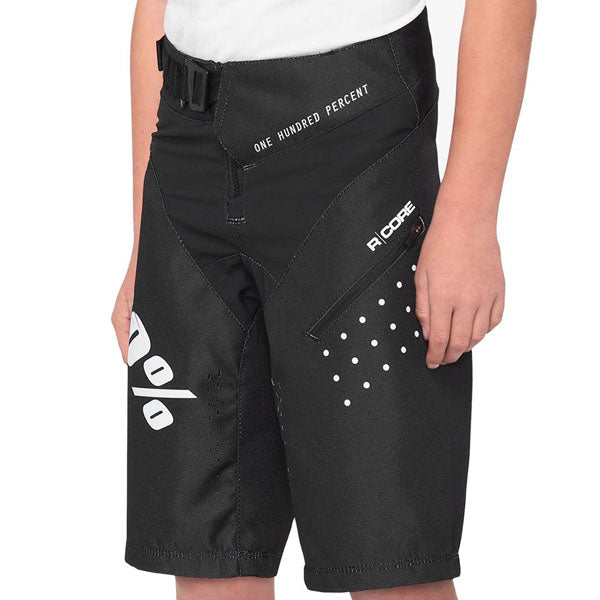 Detailed studio photograph of 100%, Ridecamp Short (Youth), Shorts, color Black, sizes Y-24