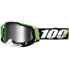 High-resolution studio image of 100%, Racecraft 2.0 Goggle (Mirror Lens), Goggles, SKU 26013082, color options Arbis, Mirror Silver Lens, Mayfair, Mirror Silver Lens, Maho, Silver Flash Lens, Concordia, Mirror Blue Lens, Airblast, Mirror Silver Lens, Blue, Mirror Blue Lens, Fremont, Mirror Blue Lens, Red, Mirror Red Lens and more