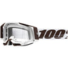 Studio photo showcasing 100%, Racecraft 2.0 Goggle (Clear Lens), Goggles, SKU 26013075, color options Concordia, Battleship, Snowbird, Topo, Kalkuta, Neon Yellow, Fluo Yellow, Panam and more