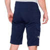Studio image highlighting 100%, Ridecamp Short (MTB), Shorts, SKU 50010017, color options Black, Charcoal, Navy, sizes 28–38, Designed for Mountain Bike, BMX and E-Bike riders