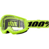 Detailed studio photograph of 100%, Strata 2 Goggle (Clear Lens) (Youth), Goggles, SKU 5651100950, color options Black, Neon Yellow, Neon Orange, Pink, White, Red, Blue, Yellow and more