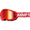 Detailed studio photograph of 100%, Strata 2 Goggle (Mirror Lens) (Youth), Goggles, SKU 610-5262, color options Neon Orange, Mirror True Gold, Black, Mirror Silver Lens, Blue, Mirror Red/Blue Lens, Neon Yellow, Mirror Pink Lens, Pink, Mirror Red Lens, Red, Mirror Red Lens, White, Mirror Silver Lens, Orange, Mirror Gold Lens and more