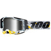 Studio photo of 100%, Racecraft 2.0 Goggle (Mirror Lens), Goggles, SKU 26013266, color options Arbis, Mirror Silver Lens, Mayfair, Mirror Silver Lens, Maho, Silver Flash Lens, Concordia, Mirror Blue Lens, Airblast, Mirror Silver Lens, Blue, Mirror Blue Lens, Fremont, Mirror Blue Lens, Red, Mirror Red Lens and more