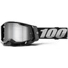Detailed studio photograph of 100%, Racecraft 2.0 Goggle (Mirror Lens), Goggles, SKU 5632100200, color options Arbis, Mirror Silver Lens, Mayfair, Mirror Silver Lens, Maho, Silver Flash Lens, Concordia, Mirror Blue Lens, Airblast, Mirror Silver Lens, Blue, Mirror Blue Lens, Fremont, Mirror Blue Lens, Red, Mirror Red Lens and more