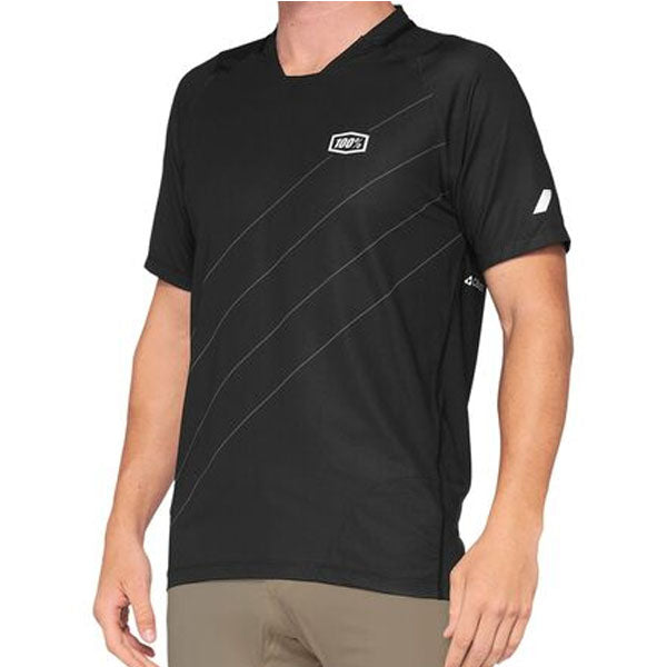 Studio image on a white background of 100%, Celium Jersey (MTB), SKU 51200222, color Gray/Black, sizes SM, MD, LG, XL, Designed for Mountain Bike, BMX and E-Bike riders