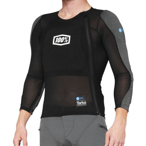 Studio photo showcasing 100%, Tarka Long Sleeve, Chest Protector, SKU 27011093, color Black, sizes SM, MD, LG, XL, 2XL