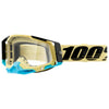 Studio photo showcasing 100%, Racecraft 2.0 Goggle (Clear Lens), Goggles, SKU 26012896, color options Concordia, Battleship, Snowbird, Topo, Kalkuta, Neon Yellow, Fluo Yellow, Panam and more