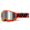 High-resolution studio image of 100%, Accuri 2.0 Goggle (Mirror Lens), Goggles, SKU 26012821, color options Fairbanks, Mirror True Gold Lens, Samba, Mirror Silver Lens, 2028, Mirror Blue Lens, Yumiko, Mirror Silver Lens, Torken, Mirror Red Lens, Risland, Mirror True Gold Lens, Razza, Mirror Silver Lens, Neon Yellow, Mirror Silver Lens and more