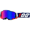 Studio photo showcasing 100%, Armega Goggle w/ HiPER Lens, Goggles, SKU 26013296, color options Crenshaw, HiPER Mirror Purple Lens, United, HiPER Mirror Red/Blue Lens, Acosta, HiPER Mirror Silver Lens, Glory, HiPER Mirror Red Lens, X-Ray, HiPER Mirror Silver Lens, Kloug, HiPER Mirror Dark Red Lens, Blacktail, HiPER Mirror Silver Lens, Racr, HiPER Mirror Silver Lens and more
