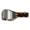 High-resolution studio image of 100%, Accuri 2.0 Goggle (Mirror Lens), Goggles, SKU 26013278, color options Fairbanks, Mirror True Gold Lens, Samba, Mirror Silver Lens, 2028, Mirror Blue Lens, Yumiko, Mirror Silver Lens, Torken, Mirror Red Lens, Risland, Mirror True Gold Lens, Razza, Mirror Silver Lens, Neon Yellow, Mirror Silver Lens and more