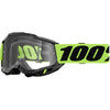 Studio image highlighting 100%, Accuri 2.0 Goggle (Clear Lens), Goggles, SKU 610-5203, color options 2028, Fairbanks, Samba, Torken, Yumiko, Ferran, Matigofun, Schrute and more