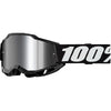 Studio image highlighting 100%, Accuri 2.0 Goggle (Mirror Lens), Goggles, color options Fairbanks, Mirror True Gold Lens, Samba, Mirror Silver Lens, 2028, Mirror Blue Lens, Yumiko, Mirror Silver Lens, Torken, Mirror Red Lens, Risland, Mirror True Gold Lens, Razza, Mirror Silver Lens, Neon Yellow, Mirror Silver Lens and more