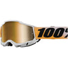 Studio photo of 100%, Accuri 2.0 Goggle (Mirror Lens), Goggles, SKU 610-5206, color options Fairbanks, Mirror True Gold Lens, Samba, Mirror Silver Lens, 2028, Mirror Blue Lens, Yumiko, Mirror Silver Lens, Torken, Mirror Red Lens, Risland, Mirror True Gold Lens, Razza, Mirror Silver Lens, Neon Yellow, Mirror Silver Lens and more