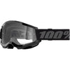 Detailed studio photograph of 100%, Strata 2.0 Goggle (Clear Lens), Goggles, SKU 610-5221, color options Black, Navy, War Camo, Pink, White, Red/Red, Neon Orange, Solar Eclipse and more