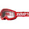 High-resolution studio image of 100%, Strata 2.0 Goggle (Clear Lens), Goggles, SKU 610-5225, color options Black, Navy, War Camo, Pink, White, Red/Red, Neon Orange, Solar Eclipse and more