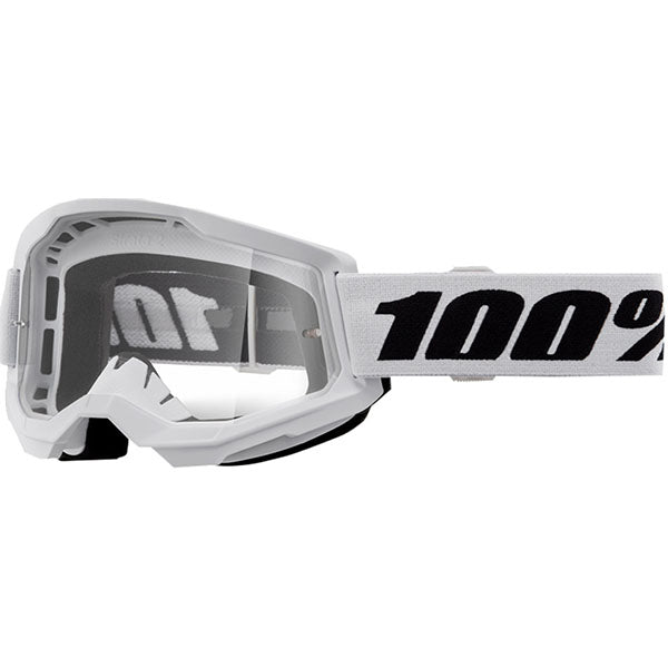 Catalog studio image of 100%, Strata 2.0 Goggle (Clear Lens), Goggles, SKU 5651100900, color options Black, Navy, War Camo, Pink, White, Red/Red, Neon Orange, Solar Eclipse and more