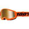 Detailed studio photograph of 100%, Strata 2.0 Goggle (Mirror Lens), Goggles, SKU 26013492, color options Black, Mirror Silver Lens, Neon Orange, Mirror True Gold Lens, White, Mirror Silver Lens, Solar Eclipse, True Gold Mirror Lens, War Camo, Silver Mirror Lens, Maupiti, Silver Mirror Lens, Stone, Blue Mirror Lens, Blue, Red/Blue Mirror Lens and more