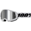Detailed studio photograph of 100%, Strata 2.0 Goggle (Mirror Lens), Goggles, SKU 5652100900, color options Black, Mirror Silver Lens, Neon Orange, Mirror True Gold Lens, White, Mirror Silver Lens, Solar Eclipse, True Gold Mirror Lens, War Camo, Silver Mirror Lens, Maupiti, Silver Mirror Lens, Stone, Blue Mirror Lens, Blue, Red/Blue Mirror Lens and more