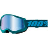 High-resolution studio image of 100%, Strata 2.0 Goggle (Mirror Lens), Goggles, SKU 610-5243, color options Black, Mirror Silver Lens, Neon Orange, Mirror True Gold Lens, White, Mirror Silver Lens, Solar Eclipse, True Gold Mirror Lens, War Camo, Silver Mirror Lens, Maupiti, Silver Mirror Lens, Stone, Blue Mirror Lens, Blue, Red/Blue Mirror Lens and more