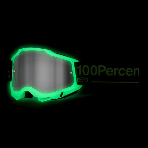 Studio photo showcasing 100%, Accuri 2.0 Goggle (Mirror Lens), Goggles, SKU 26013225, color options Fairbanks, Mirror True Gold Lens, Samba, Mirror Silver Lens, 2028, Mirror Blue Lens, Yumiko, Mirror Silver Lens, Torken, Mirror Red Lens, Risland, Mirror True Gold Lens, Razza, Mirror Silver Lens, Neon Yellow, Mirror Silver Lens and more