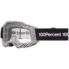 Studio image highlighting 100%, Accuri 2.0 Goggle (Clear Lens), Goggles, SKU 610-5360, color options 2028, Fairbanks, Samba, Torken, Yumiko, Ferran, Matigofun, Schrute and more
