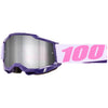High-resolution studio image of 100%, Accuri 2.0 Goggle (Mirror Lens), Goggles, SKU 610-5367, color options Fairbanks, Mirror True Gold Lens, Samba, Mirror Silver Lens, 2028, Mirror Blue Lens, Yumiko, Mirror Silver Lens, Torken, Mirror Red Lens, Risland, Mirror True Gold Lens, Razza, Mirror Silver Lens, Neon Yellow, Mirror Silver Lens and more