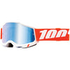 Catalog studio image of 100%, Accuri 2.0 Goggle (Mirror Lens), Goggles, SKU 26013026, color options Fairbanks, Mirror True Gold Lens, Samba, Mirror Silver Lens, 2028, Mirror Blue Lens, Yumiko, Mirror Silver Lens, Torken, Mirror Red Lens, Risland, Mirror True Gold Lens, Razza, Mirror Silver Lens, Neon Yellow, Mirror Silver Lens and more