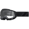 Detailed studio photograph of 100%, Accuri 2.0 Goggle (Clear Lens), Goggles, SKU 5641100500, color options 2028, Fairbanks, Samba, Torken, Yumiko, Ferran, Matigofun, Schrute and more