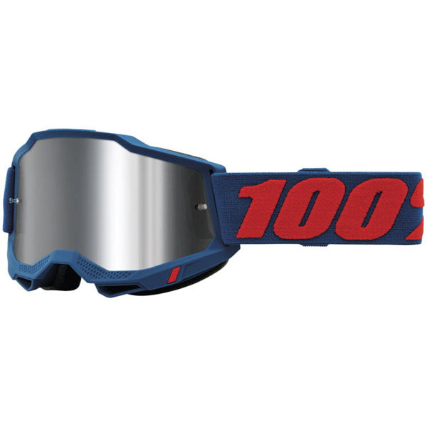 Studio photo of 100%, Accuri 2.0 Goggle (Mirror Lens), Goggles, SKU 26013104, color options Fairbanks, Mirror True Gold Lens, Samba, Mirror Silver Lens, 2028, Mirror Blue Lens, Yumiko, Mirror Silver Lens, Torken, Mirror Red Lens, Risland, Mirror True Gold Lens, Razza, Mirror Silver Lens, Neon Yellow, Mirror Silver Lens and more