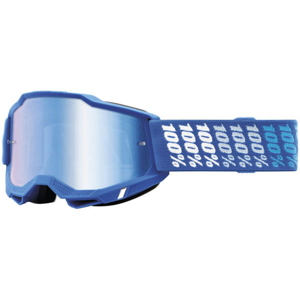 Detailed studio photograph of 100%, Accuri 2.0 Goggle (Mirror Lens), Goggles, SKU 26013097, color options Fairbanks, Mirror True Gold Lens, Samba, Mirror Silver Lens, 2028, Mirror Blue Lens, Yumiko, Mirror Silver Lens, Torken, Mirror Red Lens, Risland, Mirror True Gold Lens, Razza, Mirror Silver Lens, Neon Yellow, Mirror Silver Lens and more