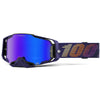 Studio photo showcasing 100%, Armega Goggle w/ HiPER Lens, Goggles, SKU 26013311, color options Crenshaw, HiPER Mirror Purple Lens, United, HiPER Mirror Red/Blue Lens, Acosta, HiPER Mirror Silver Lens, Glory, HiPER Mirror Red Lens, X-Ray, HiPER Mirror Silver Lens, Kloug, HiPER Mirror Dark Red Lens, Blacktail, HiPER Mirror Silver Lens, Racr, HiPER Mirror Silver Lens and more