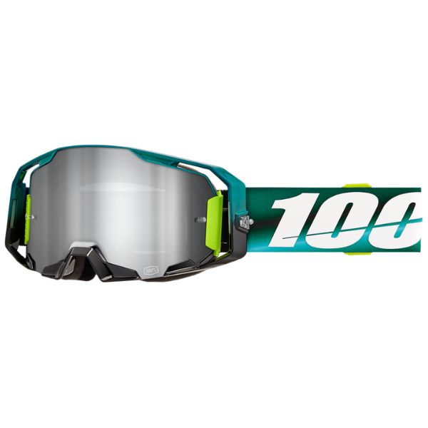 Studio photo showcasing 100%, Armatic Goggle (Mirror Lens), Goggles, SKU 610-5340, color options Turo, Mirror Silver Lens, Toyoko, Mirror Purple Lens, Caldwell, Mirror Red Lens, Black, Mirror Flash Silver Lens, Polarity, Mirror Silver Lens, Blue, Mirror Blue Lens, Best, Mirror Blue Lens, Neon Orange, Mirror Flash Silver Lens and more