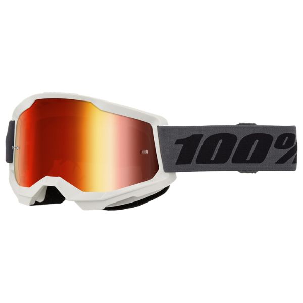 100% Strata 2.0 Goggle (Mirror Lens) in Grey with mirror red lens SKU 610-5404