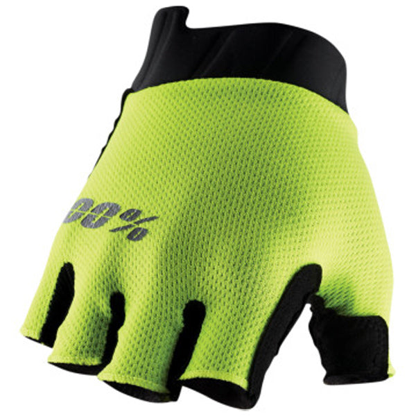 Catalog studio image of 100%, Exceeda Gloves (MTB), Offroad Gloves, SKU 33600009, color options Fluorescent Yellow, Black, sizes SM, MD, LG, XL, Designed for Mountain Bike, BMX and E-Bike riders