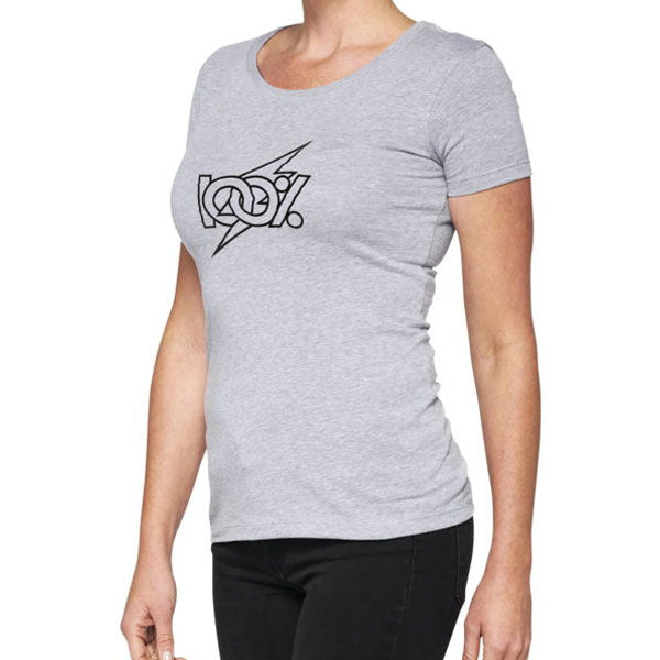 Studio photo on a white background of 100% Fioki T-Shirt (Womens); showing tee fit, printed graphics, and crew neckline; SKU 303139; Colors: Heather Grey