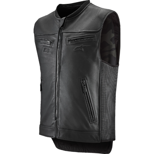 Clean studio shot of Alpinestars - Tech-Air 3 v2 Leather Vest; showing overall shape and visible design details; SKU 270114; Colors: Black; Sizes: XS-4XL