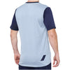 Catalog studio image of 100%, Ridecamp Jersey (MTB), SKU 51200231, color options Charcoal/Black, Terracotta/Black, Blue/Navy, sizes SM, MD, LG, XL, Designed for Mountain Bike, BMX and E-Bike riders