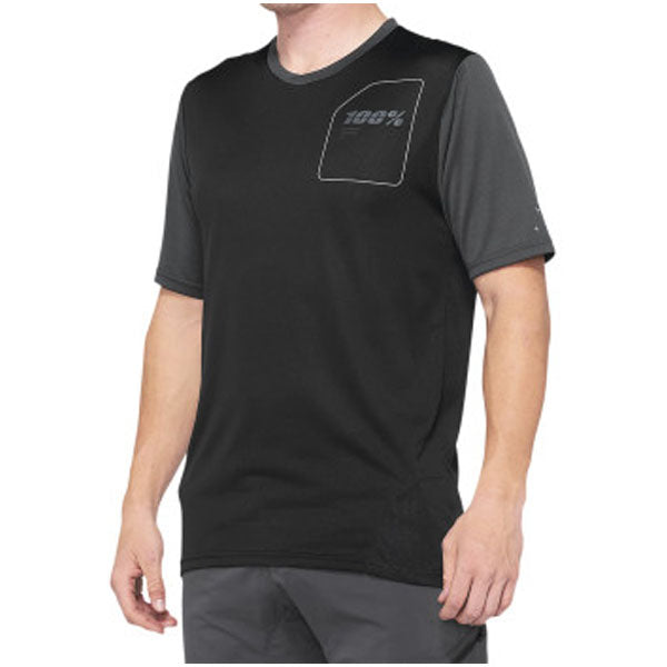 Product photo of 100%, Ridecamp Jersey (MTB), SKU 51200226, color options Charcoal/Black, Terracotta/Black, Blue/Navy, sizes SM, MD, LG, XL, Designed for Mountain Bike, BMX and E-Bike riders