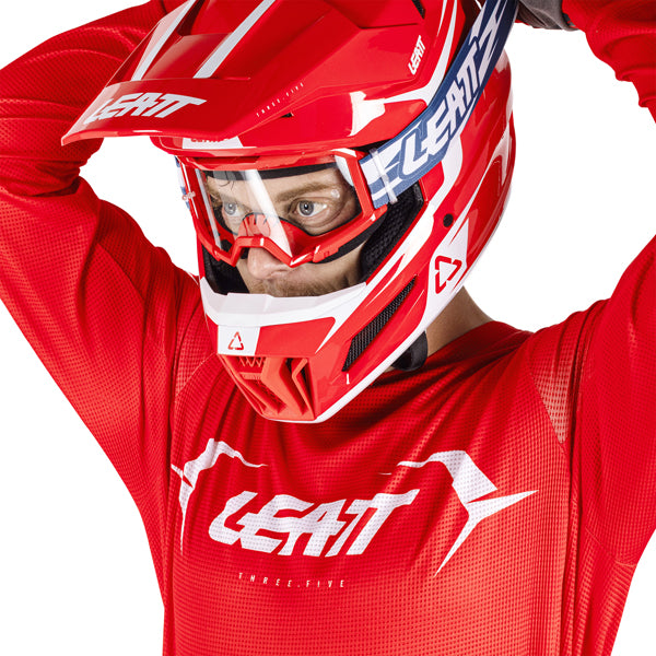 Image showing Leatt, V26 Moto 3.5 Jersey in Orange, Colors: Blue, Brown, Orange, Red, Retro Pink, Stealth Black/Grey, Storm Teal, Sizes: 2-5, SKU: 5026020542