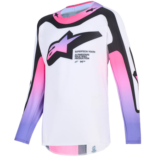3770626-2371-S, Alpinestars, Supertech Vista Jersey (Youth), White/Purple/Black, Dark Navy/Hot Coral/Cobalt, Sizes Y-SM, Y-MD, Y-LG, Y-XL product photo