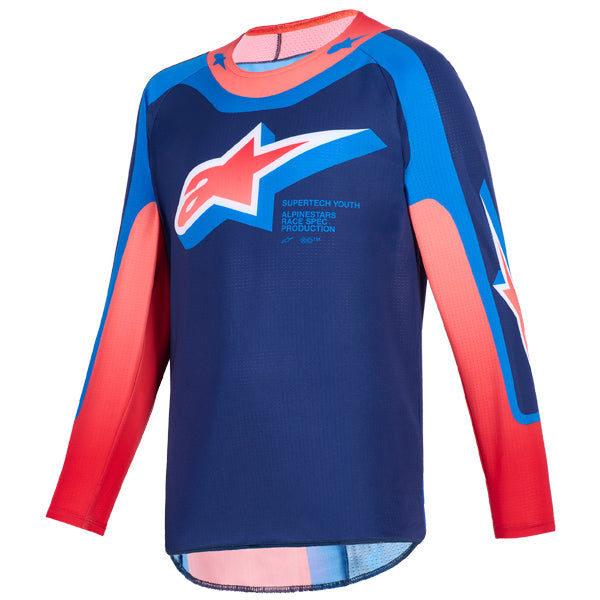 3770626-2371-L, Alpinestars, Supertech Vista Jersey (Youth), White/Purple/Black, Dark Navy/Hot Coral/Cobalt, Sizes Y-SM, Y-MD, Y-LG, Y-XL product photo
