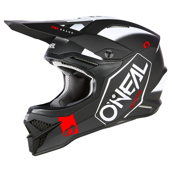Clean studio photo on a white background of O'Neal, 3 Series Hexx V.23 Helmet, SKU 0627-281, color options Black/White, Blue/Orange, sizes XS–2X