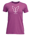 High-resolution studio image of Thor Trax T-Shirt (Women's); showing tee fit, printed graphics, and crew neckline; SKU 303143; Colors: Fuschia, Navy