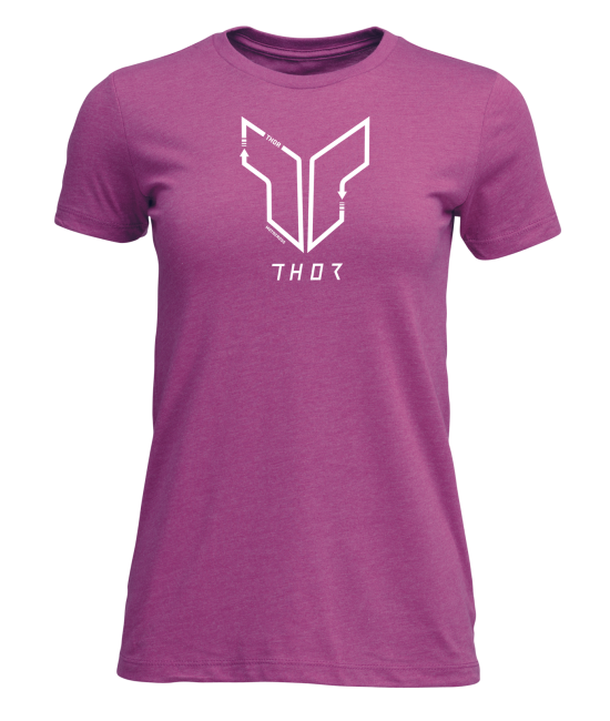 High-resolution studio image of Thor Trax T-Shirt (Women's); showing tee fit, printed graphics, and crew neckline; SKU 303143; Colors: Fuschia, Navy