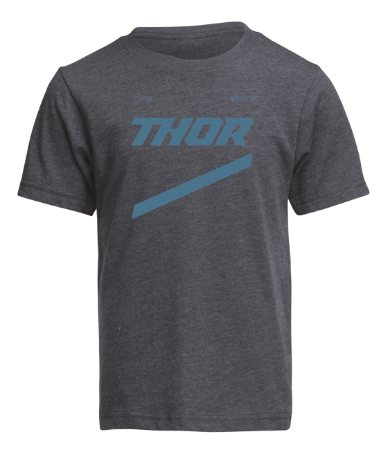 Clean studio shot of Thor Boys Brave T-shirt (Youth); showing tee fit, printed graphics, and crew neckline; SKU 303238; Colors: Charcoal, Navy
