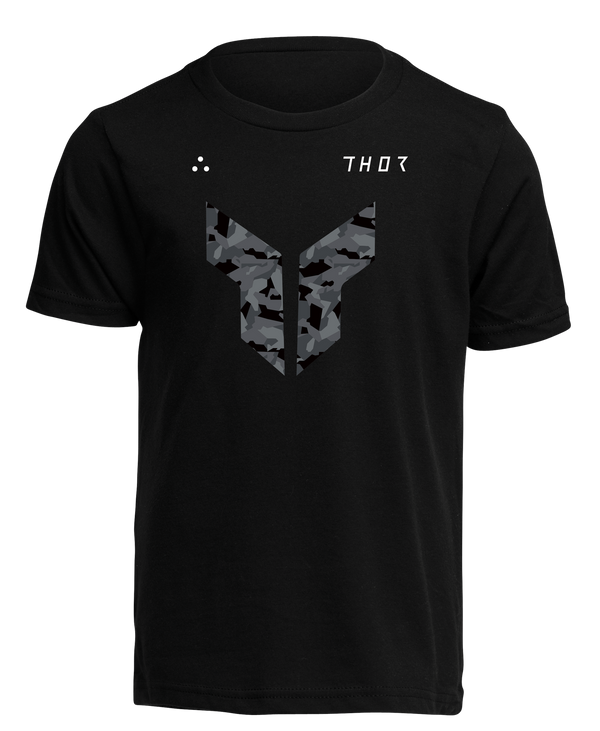 Clean studio shot of Thor Boys Iconic T-Shirt (Youth); showing tee fit, printed graphics, and crew neckline; SKU 303238; Colors: Carbon, Dry Lake, Toxic