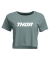 Crisp studio image on a white background of Thor Corp Crop Top Shirt (Women); showing tee fit, printed graphics, and crew neckline; SKU 303143