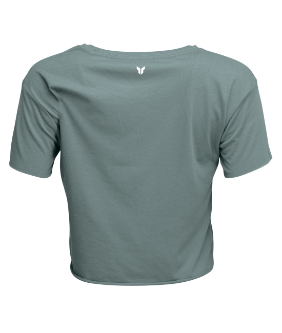Studio photo on a white background of Thor Corp Crop Top Shirt (Women); showing tee fit, printed graphics, and crew neckline; SKU 303143; Sizes: S-XL