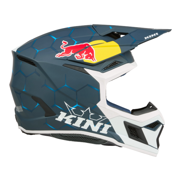 Studio image on a white background of O'Neal, Kini Red Bull MX3 1.0 Helmet, SKU K0603-001, color options Blue/White, sizes XS–2X