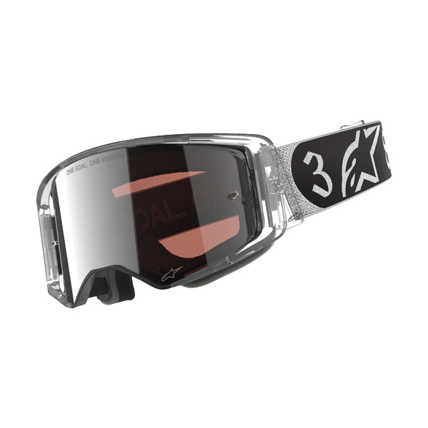 Studio photo on a white background of Alpinestars - LE DNGR38 XXV Supertech Vision Goggles; showing frame shape, strap design, and lens style; SKU 26013981